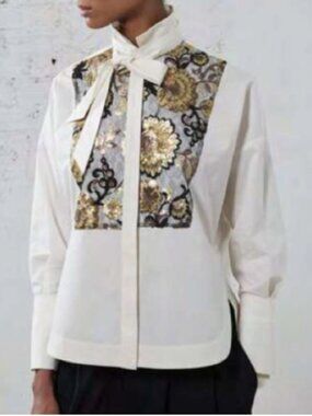 PSOPHIA Shirt with Gold and Black Embroidery Size Medium
